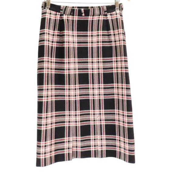 VTG Celine Plaid Wool Skirt 42 4 6 Black Red White OG Handwritten Tag Academia - Picture 10 of 10